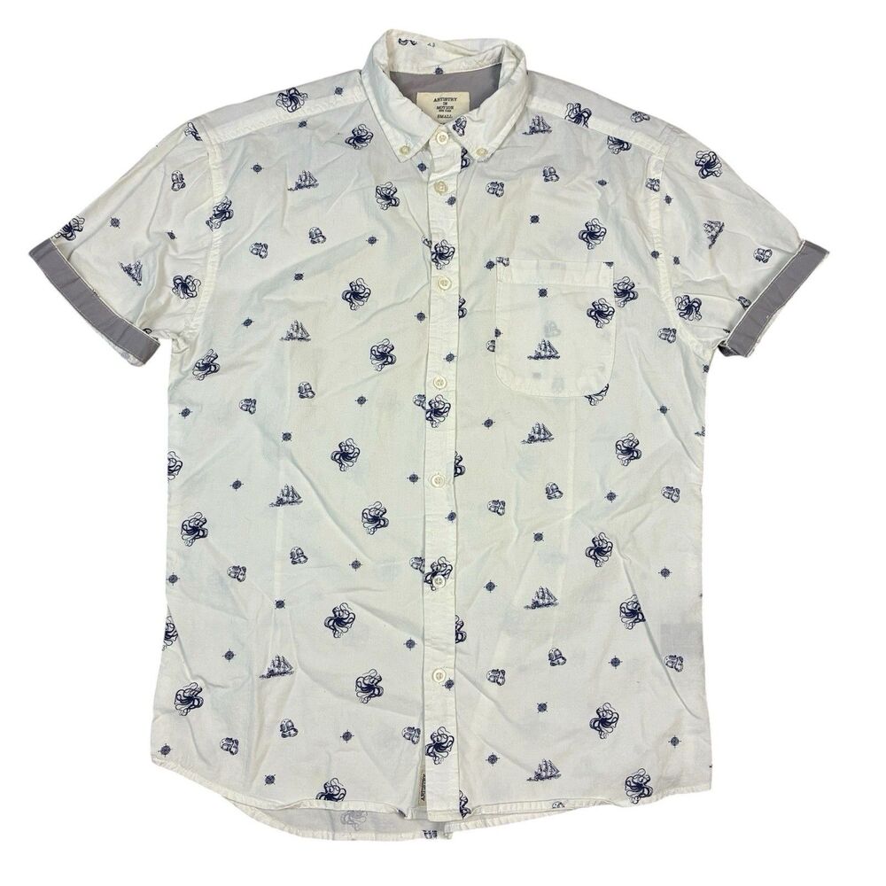 Artistry In Motion Shirt Mens Small White Divers Squid Boat Ship Button Down